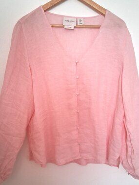 Laura Ashley 100% Linen Blouse Pale Pink L/S Med